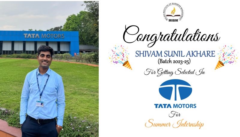 Congratulations to Shivam Akhare on securing the spot in Summer Internship Programme at Tata Motors Commercial Vehicles