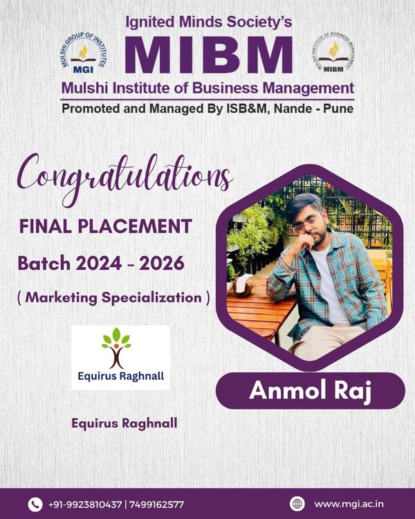 Congratulations to Anmol Raj on getting placed in Equirus Raghnall