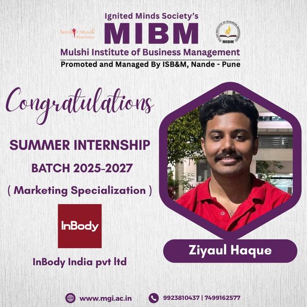 Congratulations to Ziyaul Haque on getting summer internship in InBody India Pvt. Ltd.