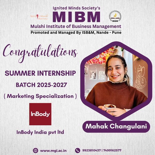 Congratulations to Mahak Changulani on getting summer internship in InBody India Pvt. Ltd.