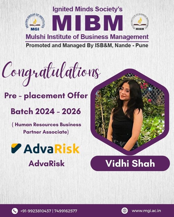 Congratulations to Vidhi Shah on getting Placed in AdvaRisk